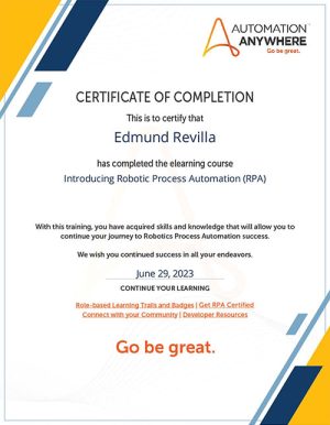 Cert AutomationAnywhere Introducing RoboticProcessAutomation 500w